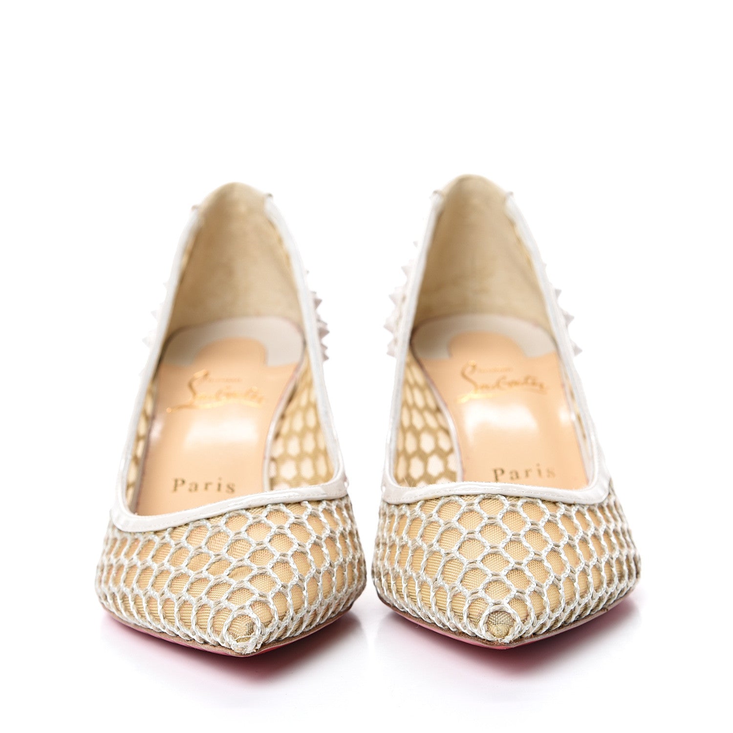 Christian Louboutin Fishnet Patent Guni 55 Spiked Pumps 36.5 White 2 of 10