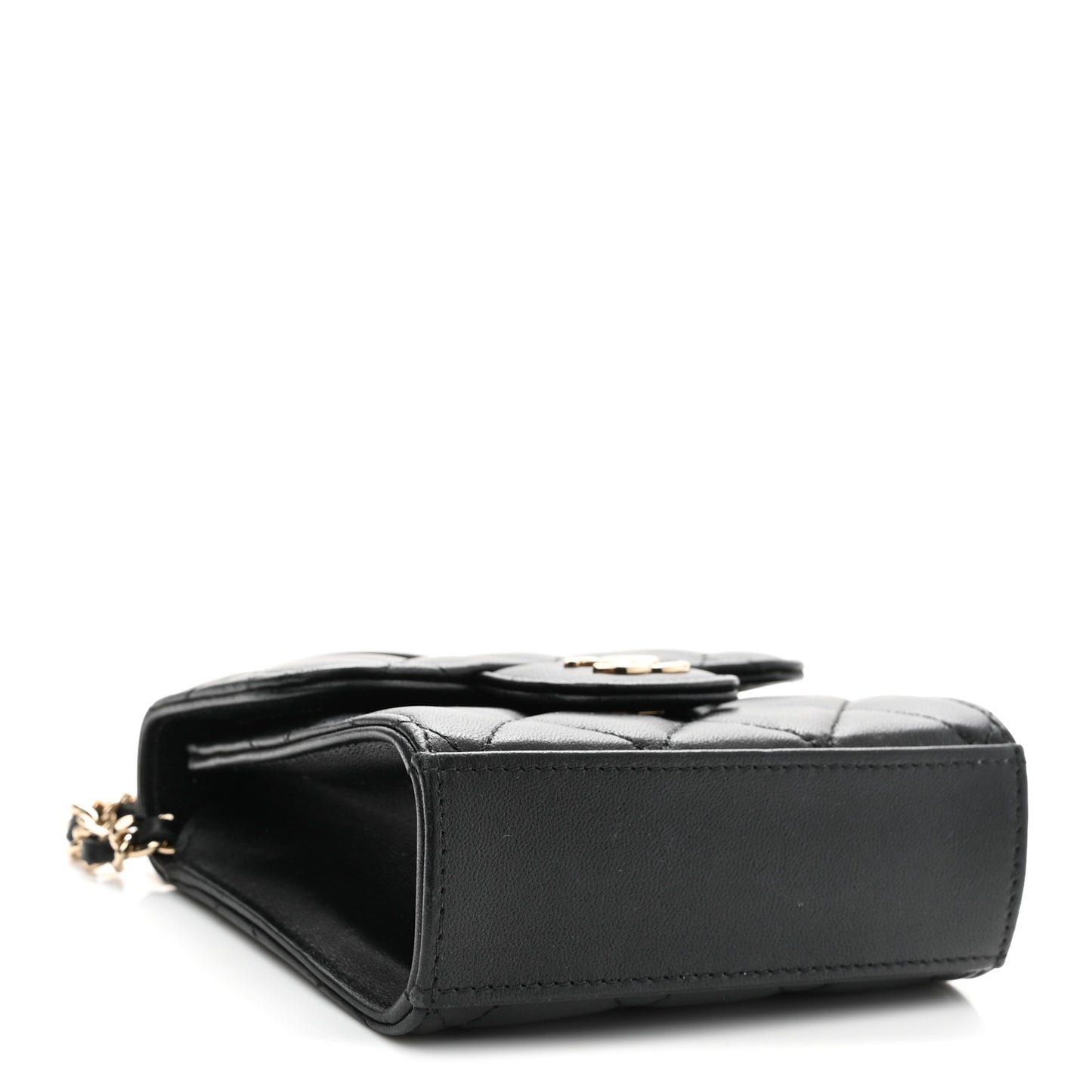 Lambskin Quilted Top Handle Flap Clutch With Chain Black