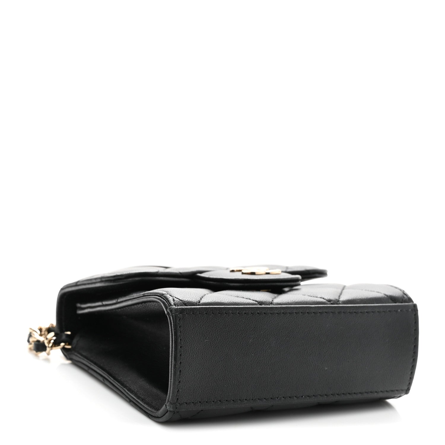Chanel Lambskin Quilted Top Handle Flap Clutch With Chain Black 4 of 10