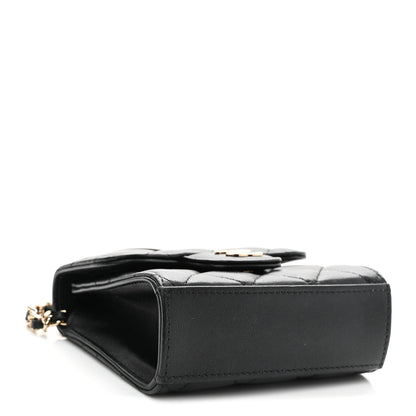 Chanel Lambskin Quilted Top Handle Flap Clutch With Chain Black 4 of 10