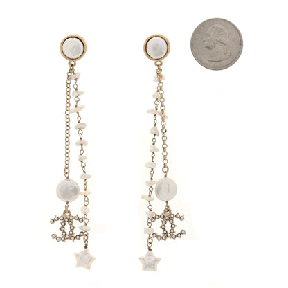 Chanel Crystal Mother of Pearl CC Star Dangle Earrings Gold 2 of 5