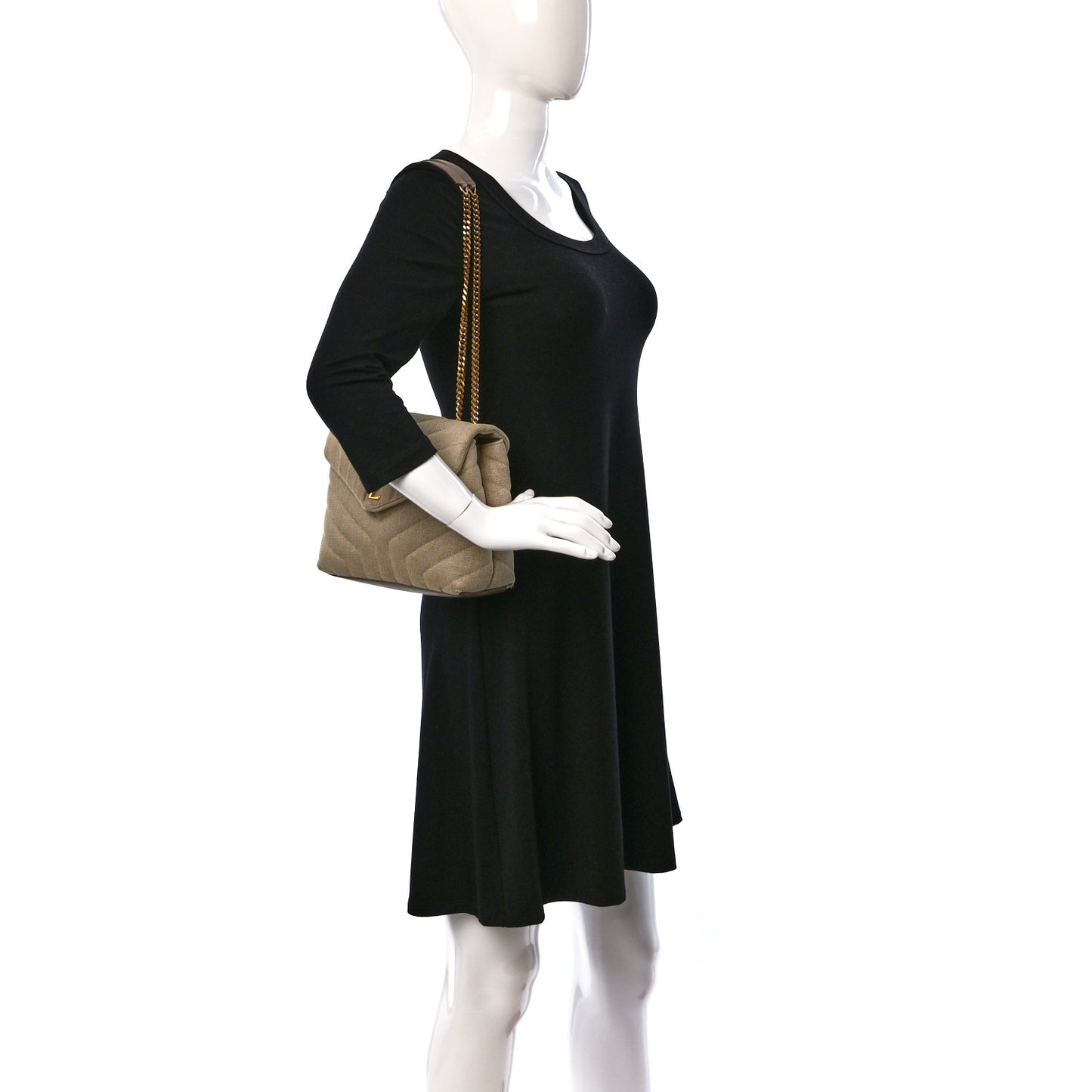 Linen Y Quilted Monogram Small Loulou Chain Satchel Natural Taupe