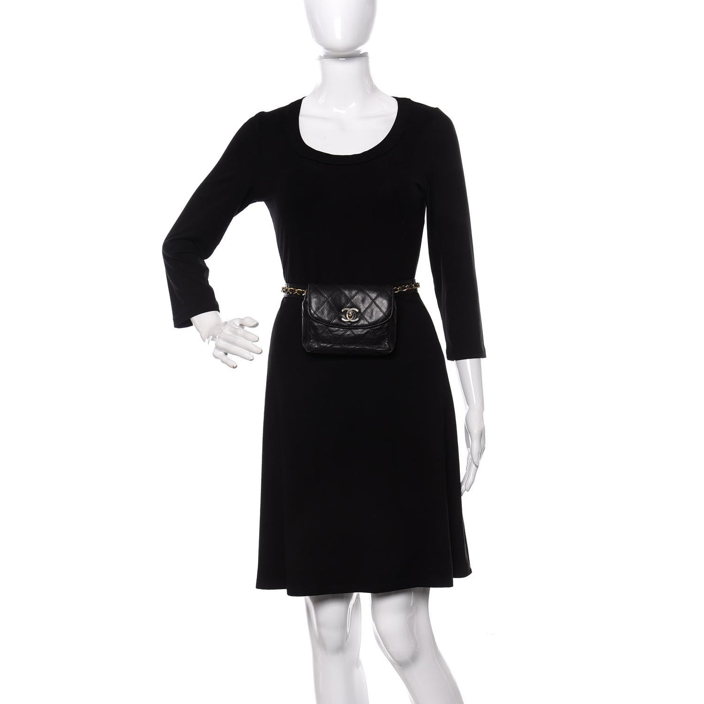 Calfskin Diamond Embossed Flap Waist Belt Bag Black