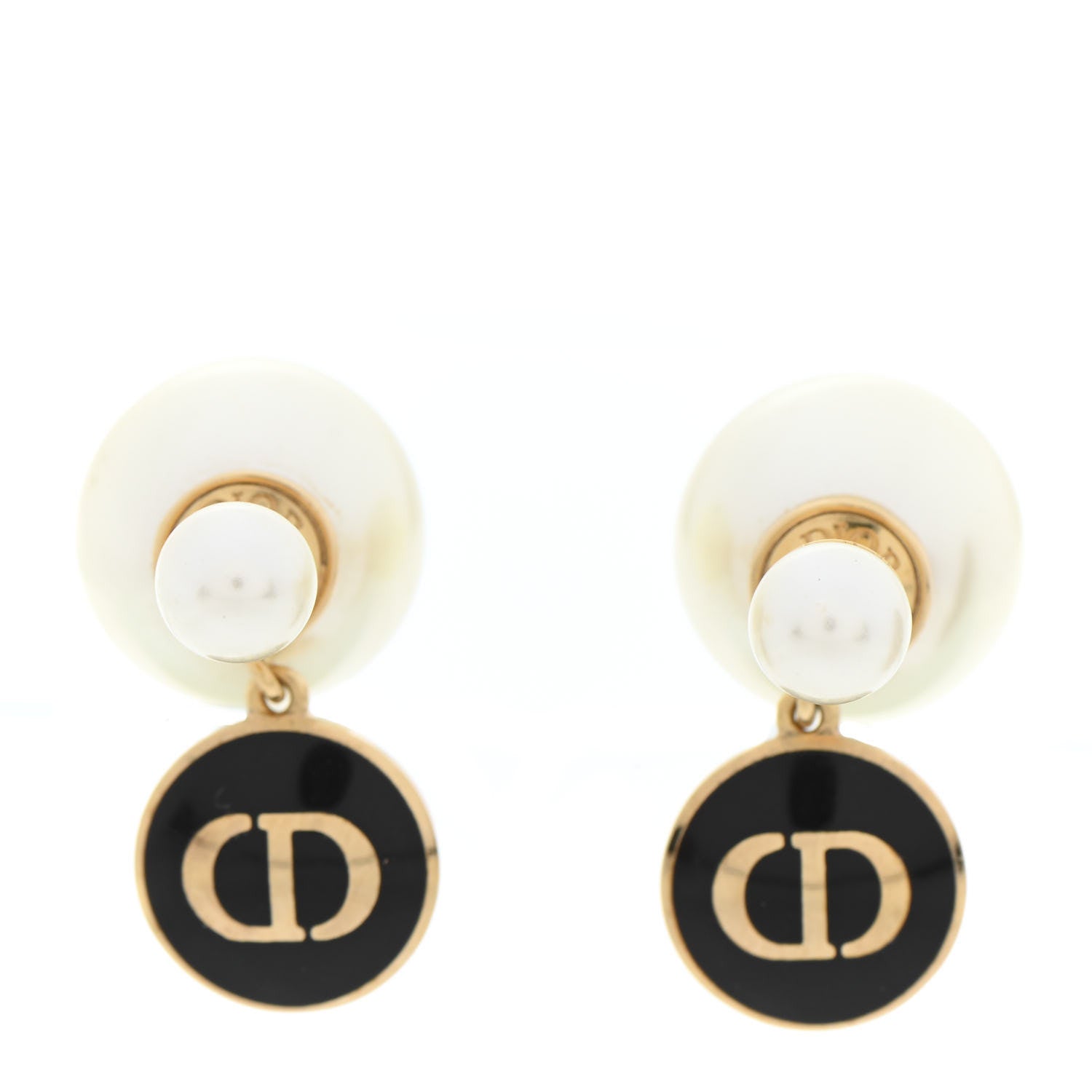 Christian Dior Pearl Logo Tribal Earrings Gold Black 1 of 4