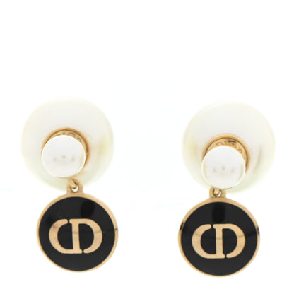 Christian Dior Pearl Logo Tribal Earrings Gold Black 1 of 4