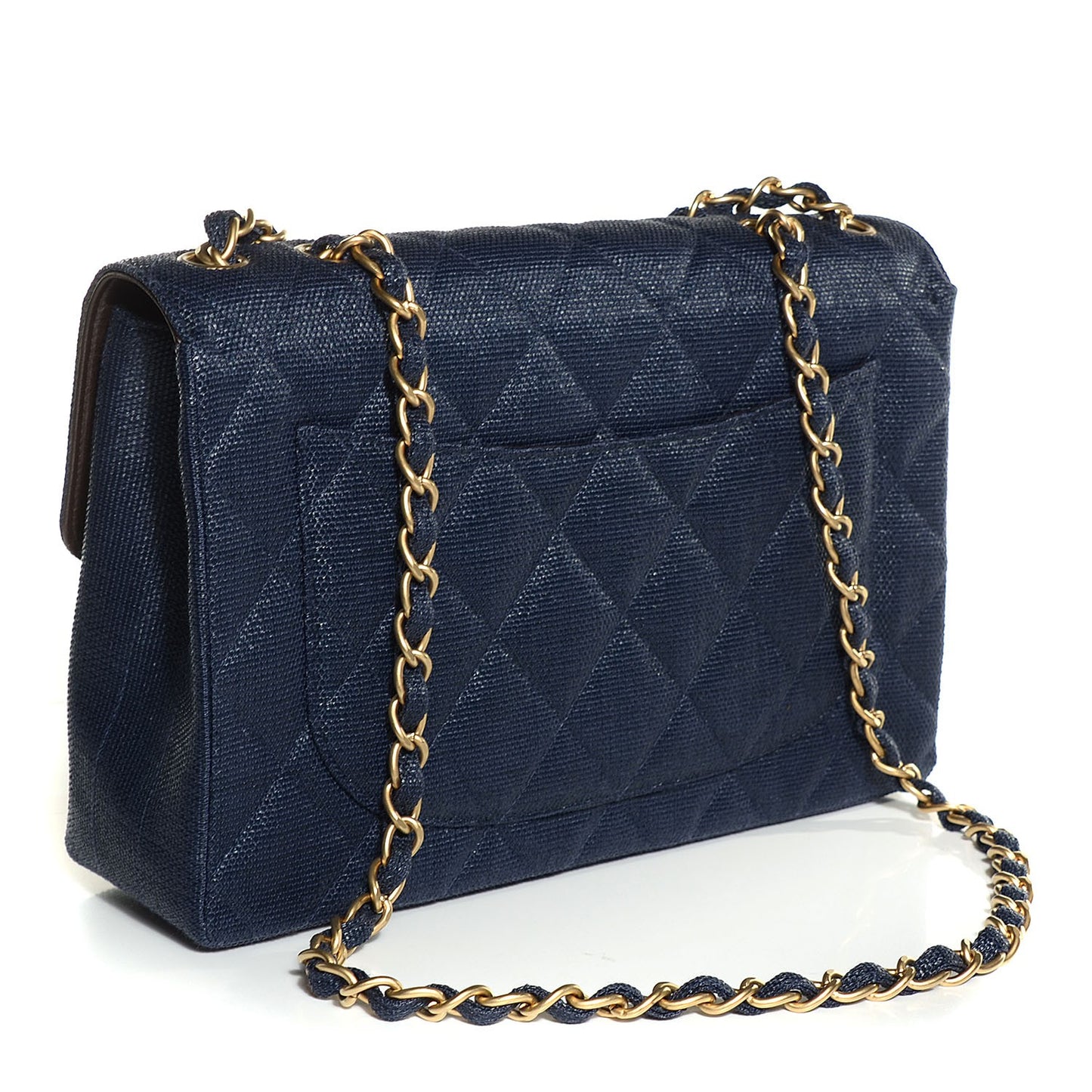 Woven Raffia Straw Jumbo Single Flap Navy