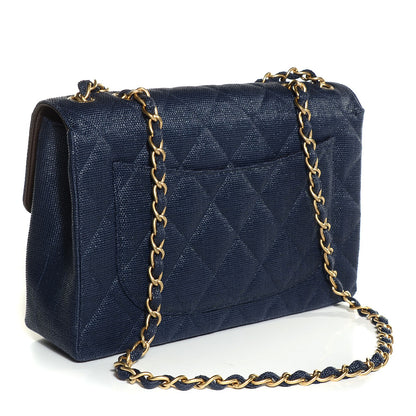 Chanel Woven Raffia Straw Jumbo Single Flap Navy 3 of 8