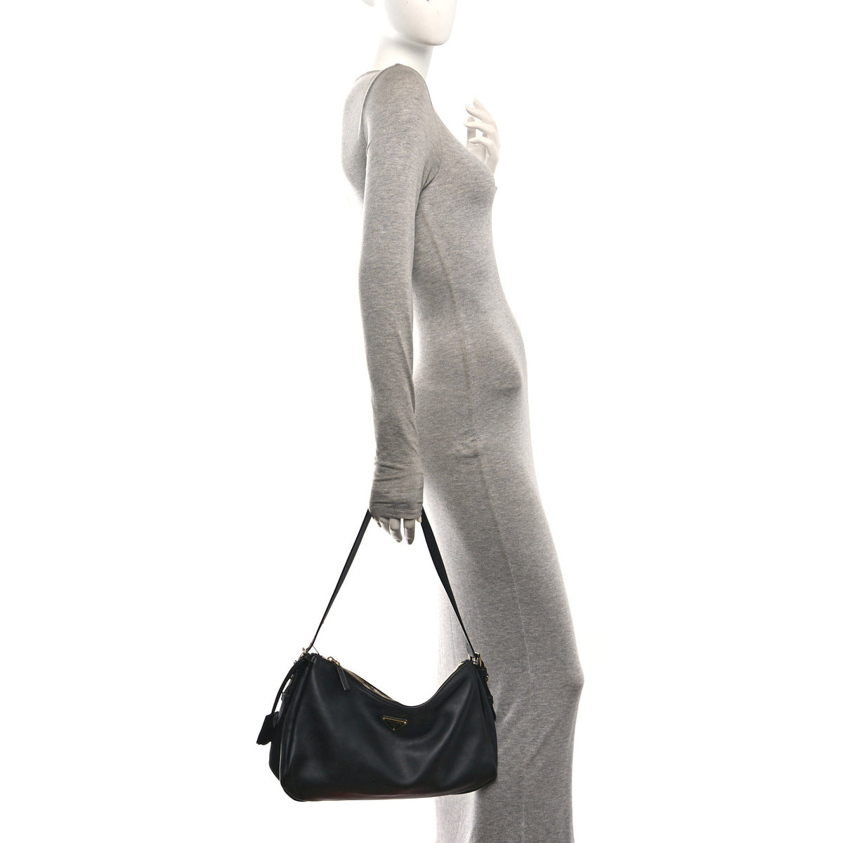 Prada Soft Calfskin Large Aimée Shoulder Bag Black 2 of 9