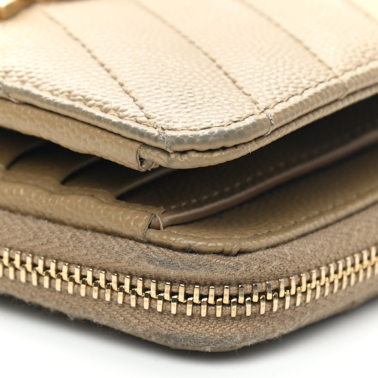 Grain De Poudre Matelasse Chevron Monogram Compact Zip Around Wallet Dark Latte