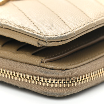 Saint Laurent Grain De Poudre Matelasse Chevron Monogram Compact Zip Around Wallet Dark Latte 10 of 13