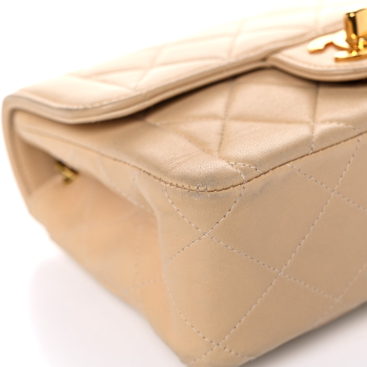 Lambskin Quilted Mini Square Flap Beige