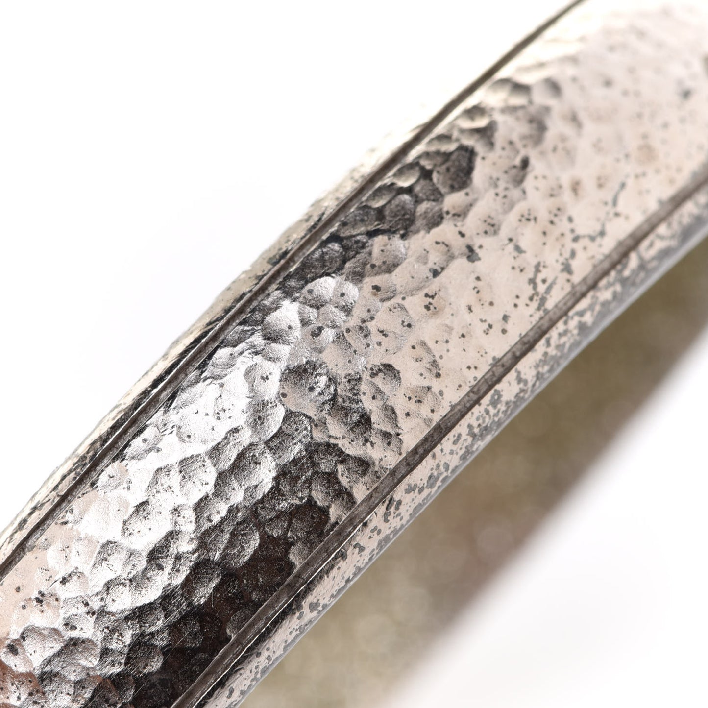 Metal Hammered CC Bangle Set of 2 Silver
