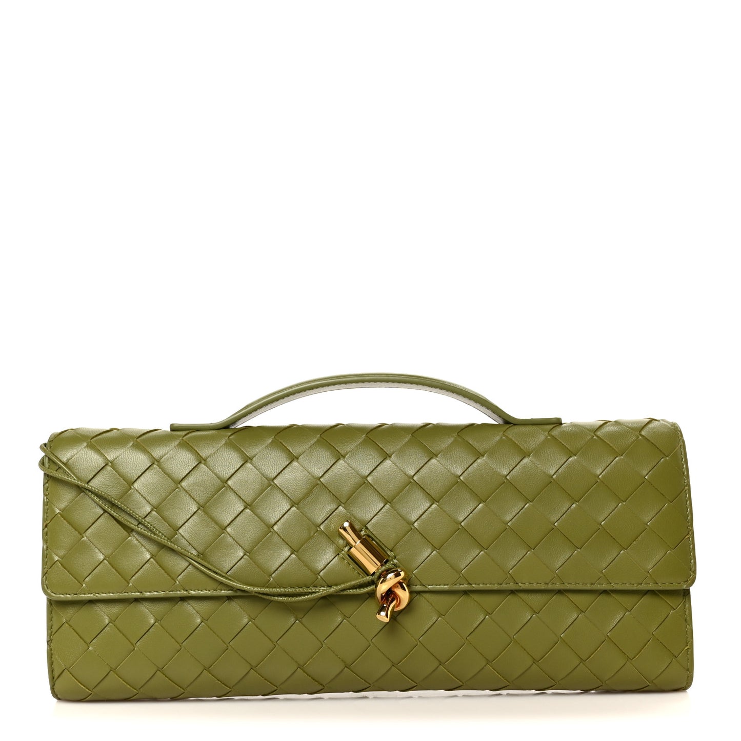 Nappa Intrecciato Long Andiamo Top Handle Clutch Matcha