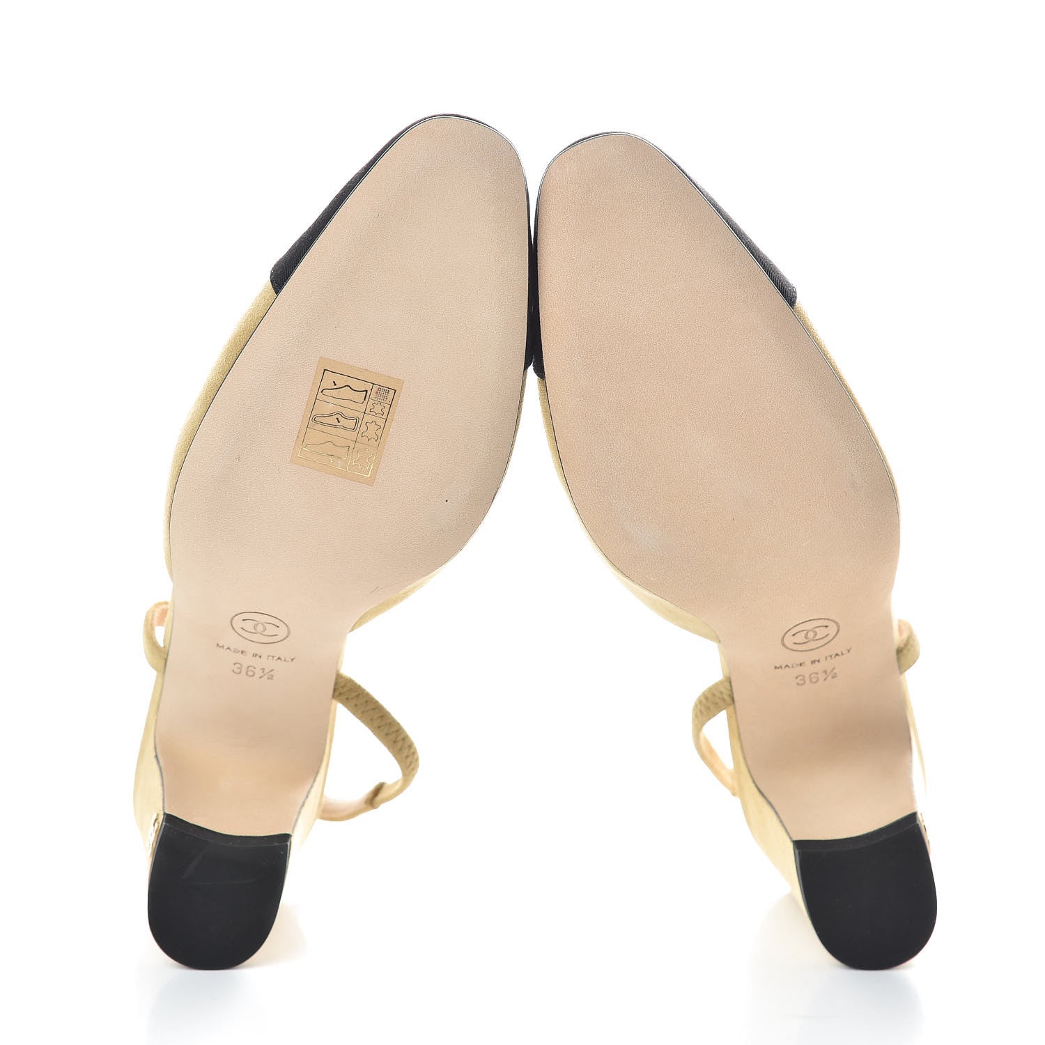Chanel Kid Suede Grosgrain Cap Toe CC Slingback Sandals 36.5 Beige Black 7 of 8