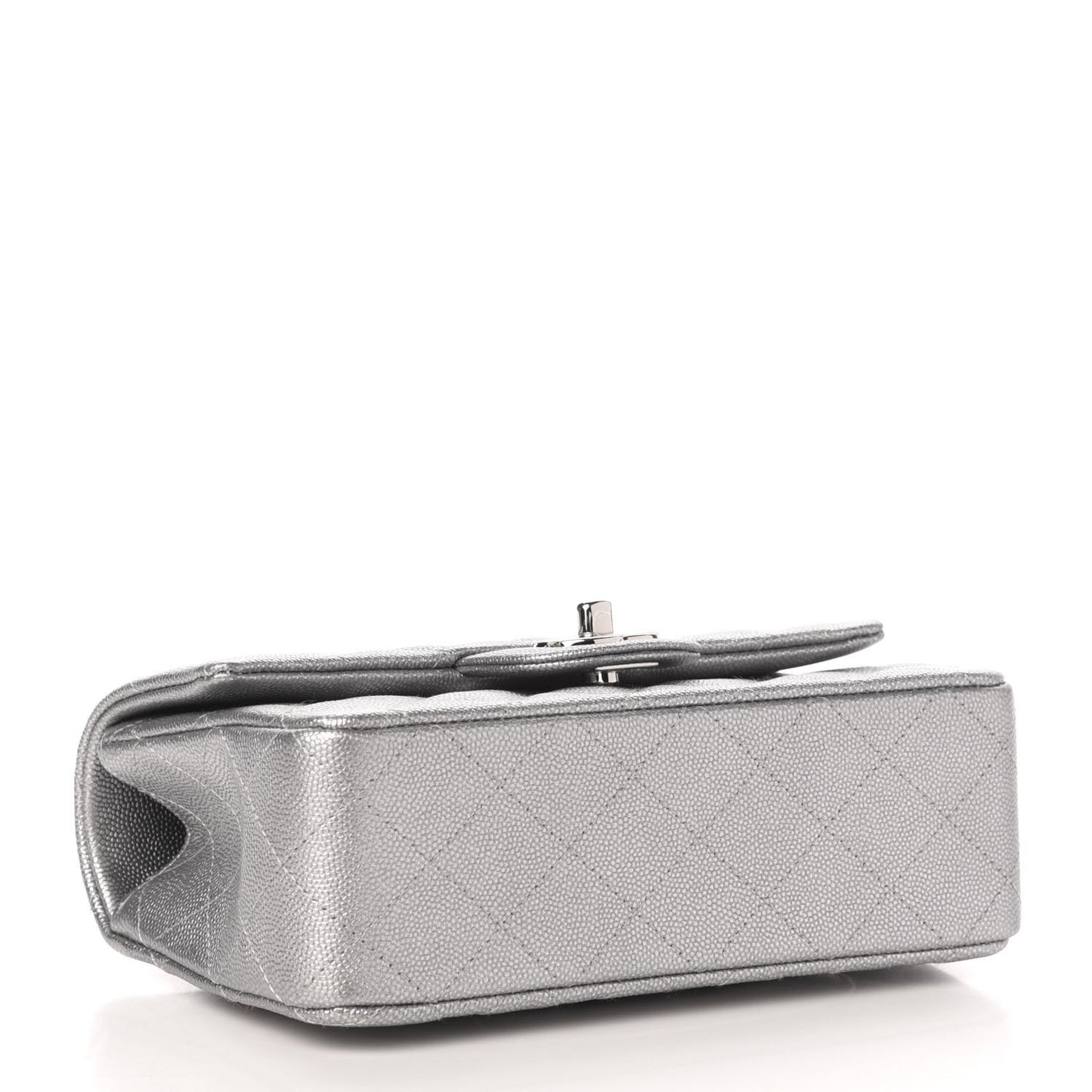 Metallic Caviar Quilted Mini Top Handle Rectangular Flap Silver