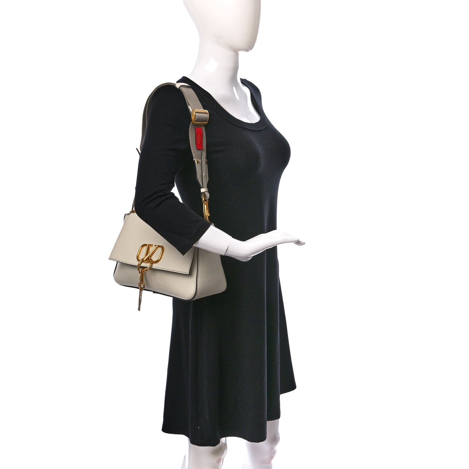 Valentino Garavani Pebbled Calfskin Small VRing Shoulder Bag Light Ivory 2 of 8
