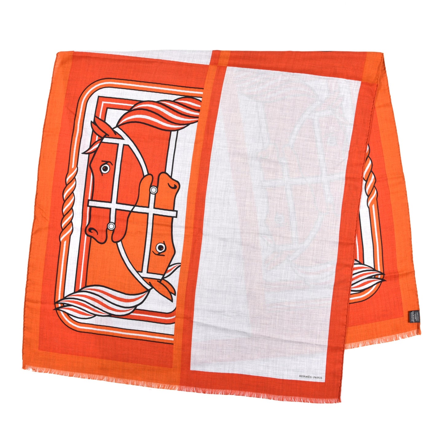 Cashmere Silk Quadrige II Stole 140 Gris Chine Orange Black