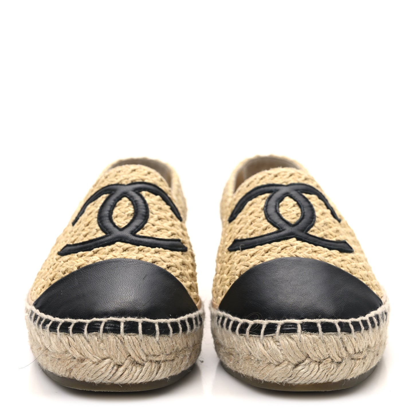 Braided Fabric Lambskin CC Espadrilles 38 Beige Black