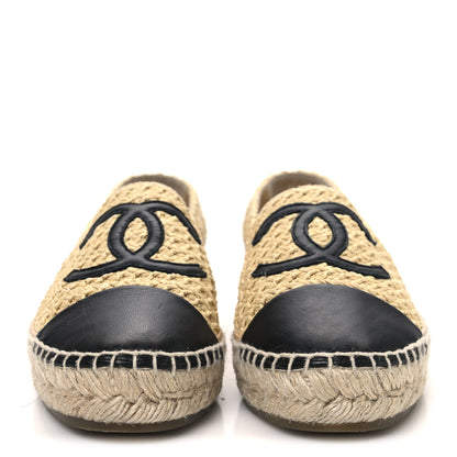 Chanel Braided Fabric Lambskin CC Espadrilles 38 Beige Black 3 of 11
