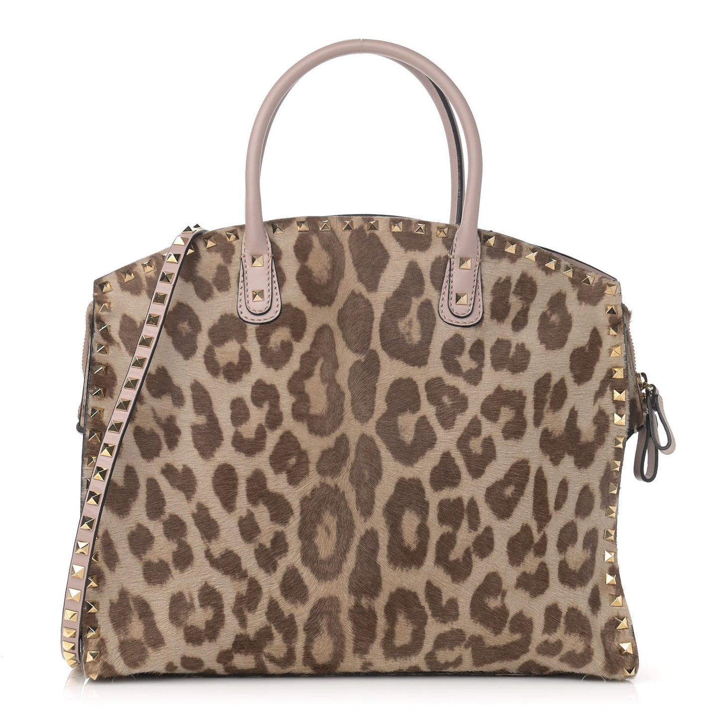 Calf Hair Animal Rockstud Satchel Leopard