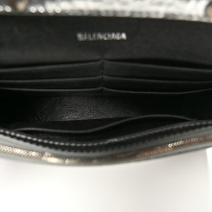 Balenciaga Metallic Calfskin Crocodile Embossed Hourglass Chain Bag Silver 5 of 9