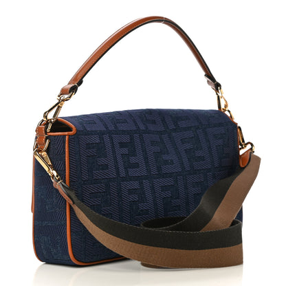 Fendi Denim Vitello King FF Embroidered Large Baguette Blue Cuoio 3 of 10