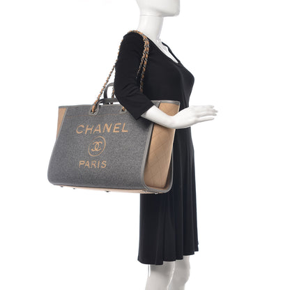Chanel Wool Felt Calfskin Large Deauville Tote Grey Beige 2 of 9