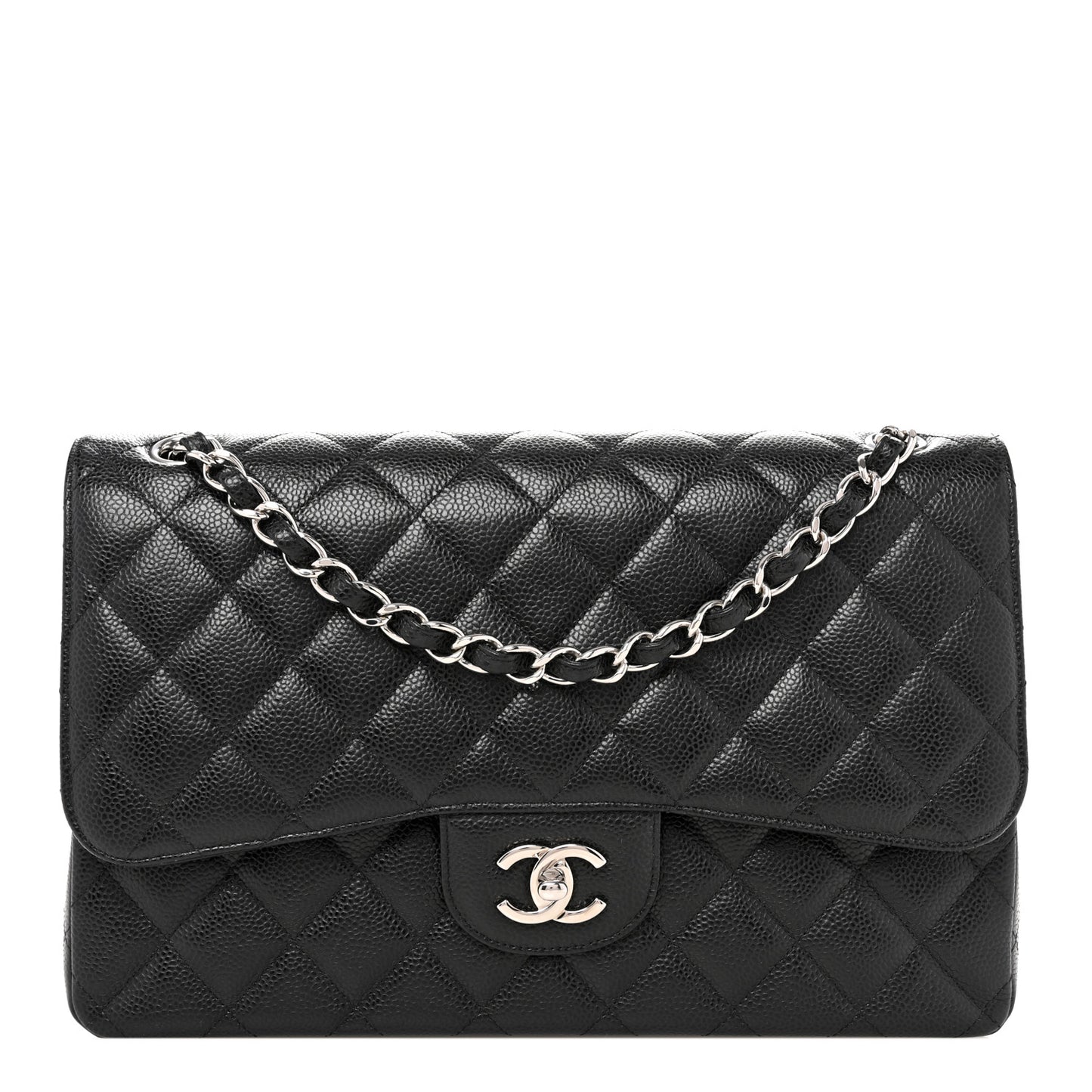 Caviar Quilted Jumbo Double Flap Black