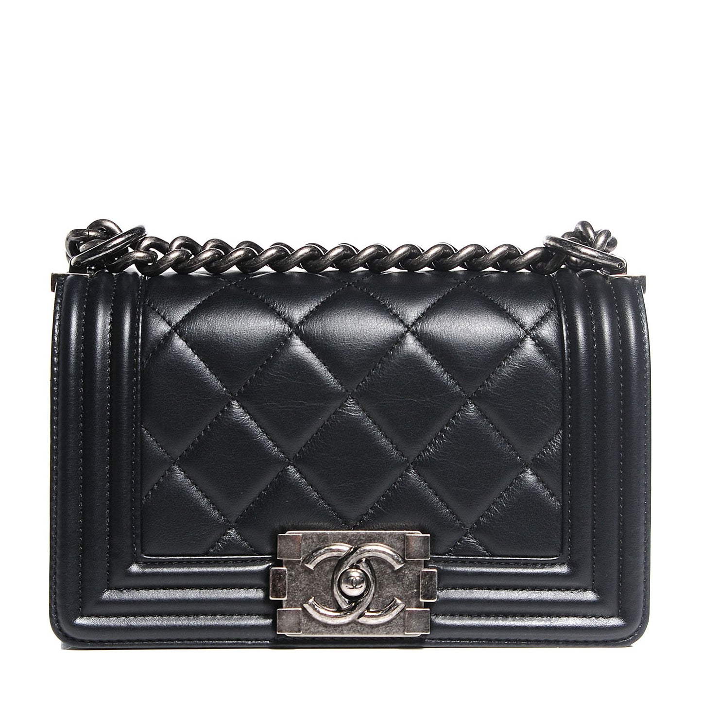 Calfskin Quilted Small Boy Flap Black