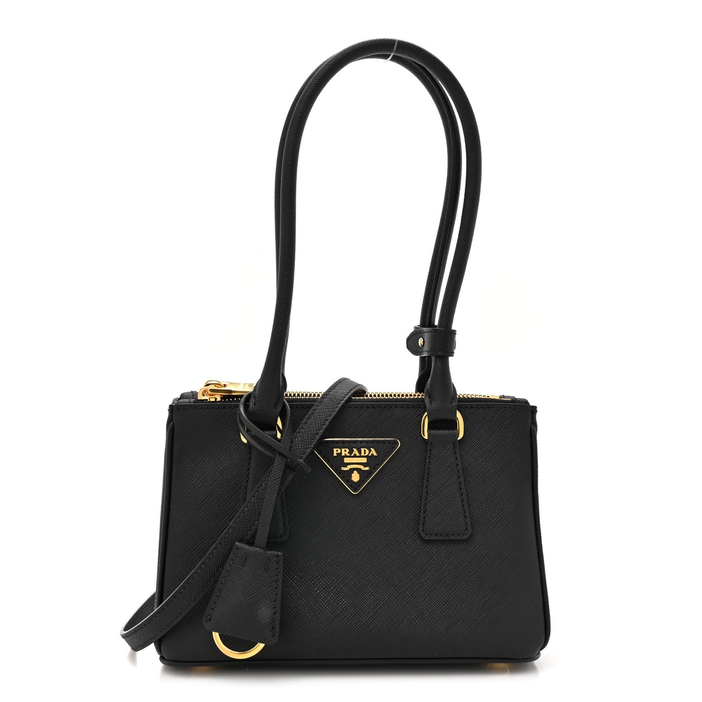 Saffiano Lux Mini Galleria Double Zip Shoulder Tote Black