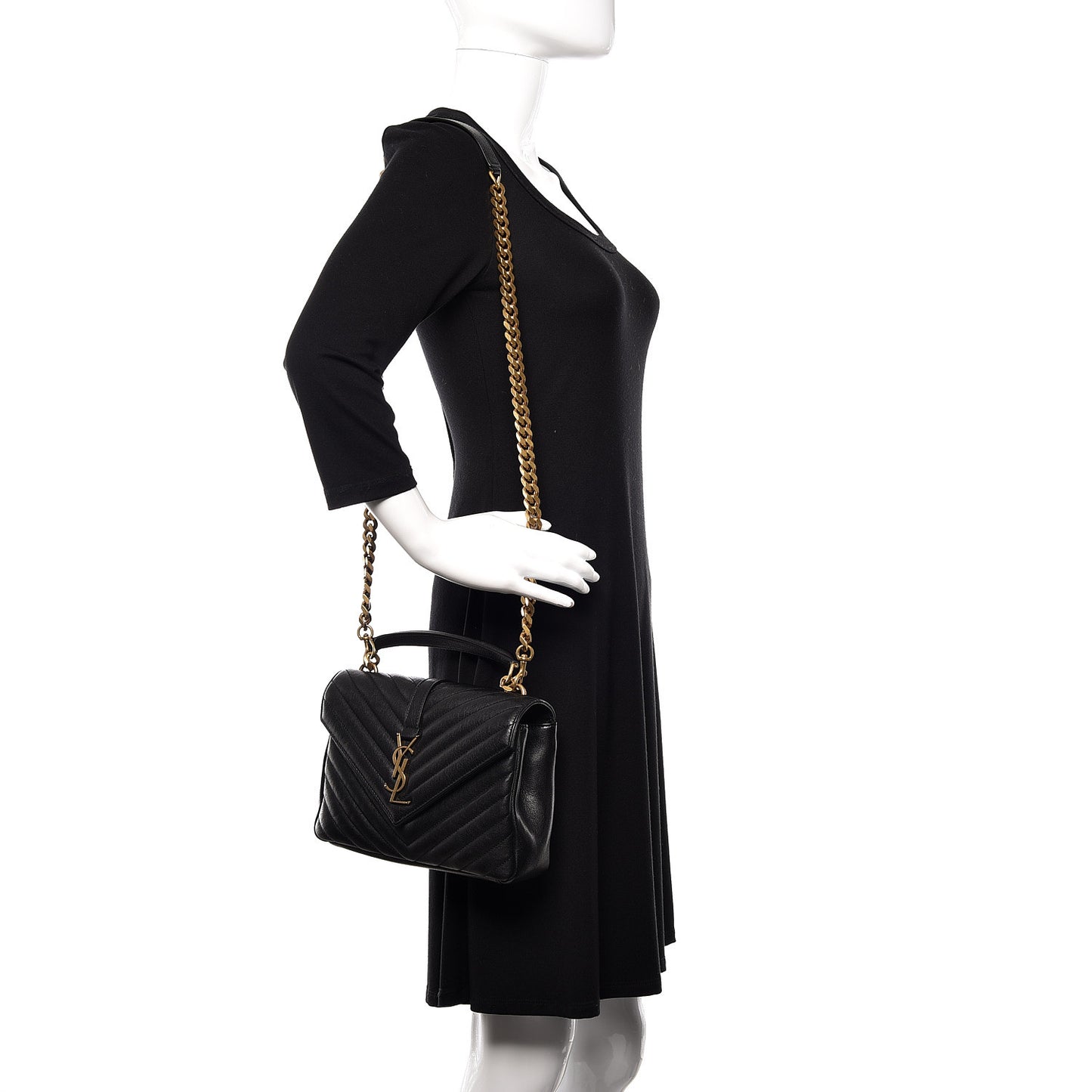 Sheepskin Matelasse Chevron Monogram Medium College Bag Black