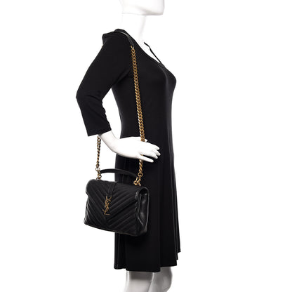 Saint Laurent Sheepskin Matelasse Chevron Monogram Medium College Bag Black 2 of 9