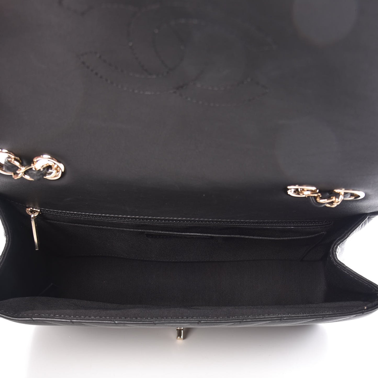 Calfskin Chevron Quilted Large Statement Flap Black