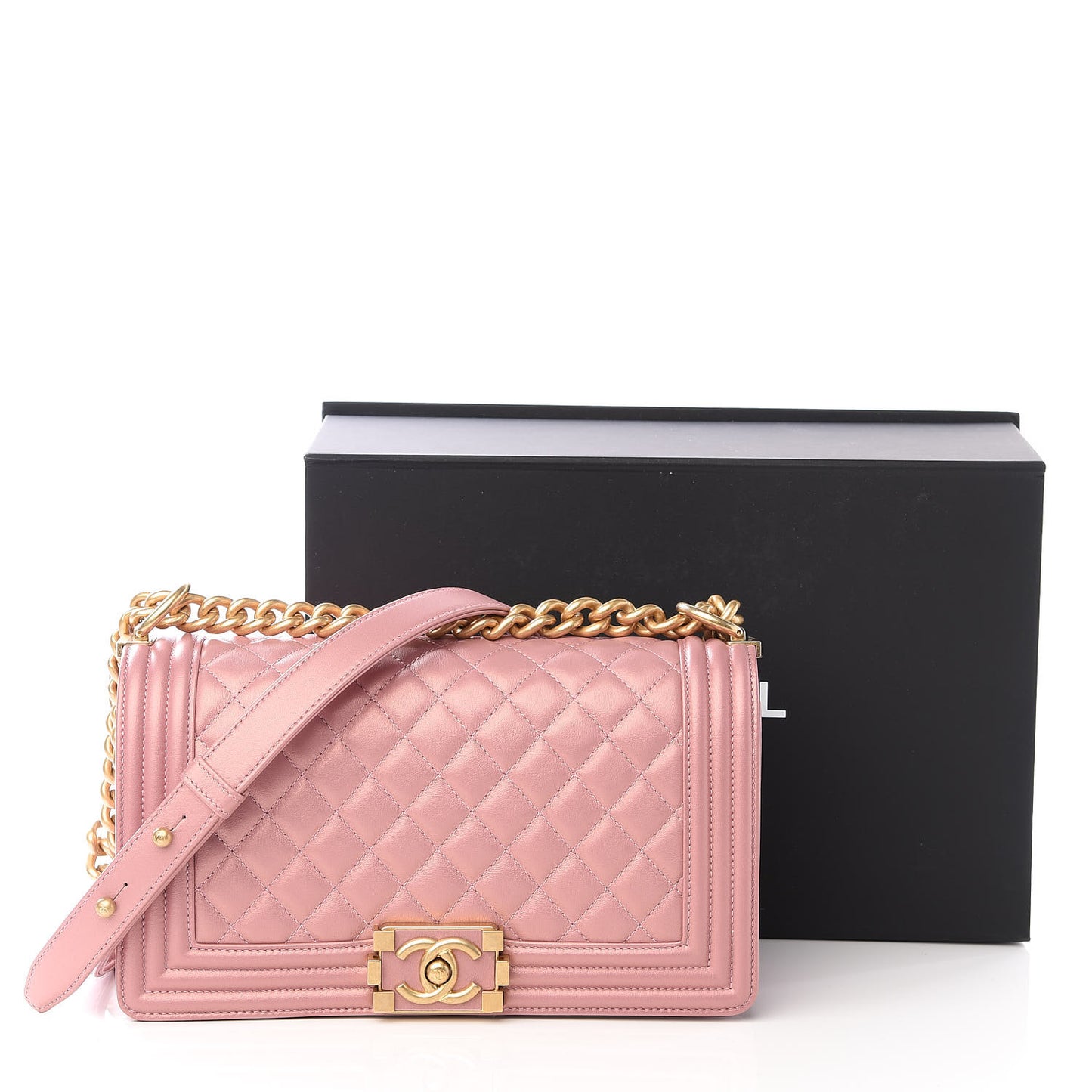 Metallic Calfskin Medium Boy Flap Pink
