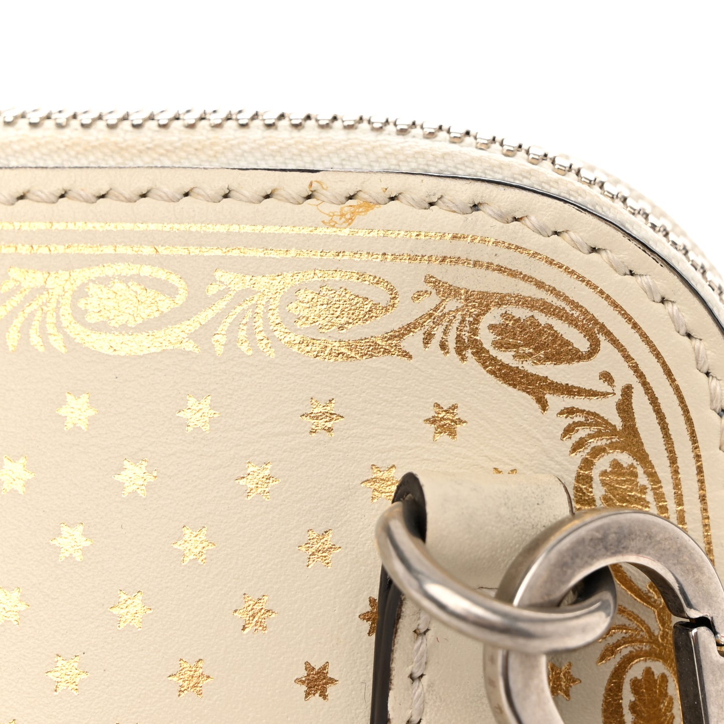 X SEGA Calfskin GUCCY Stars Mini Dome Shoulder Bag Mystic White Gold