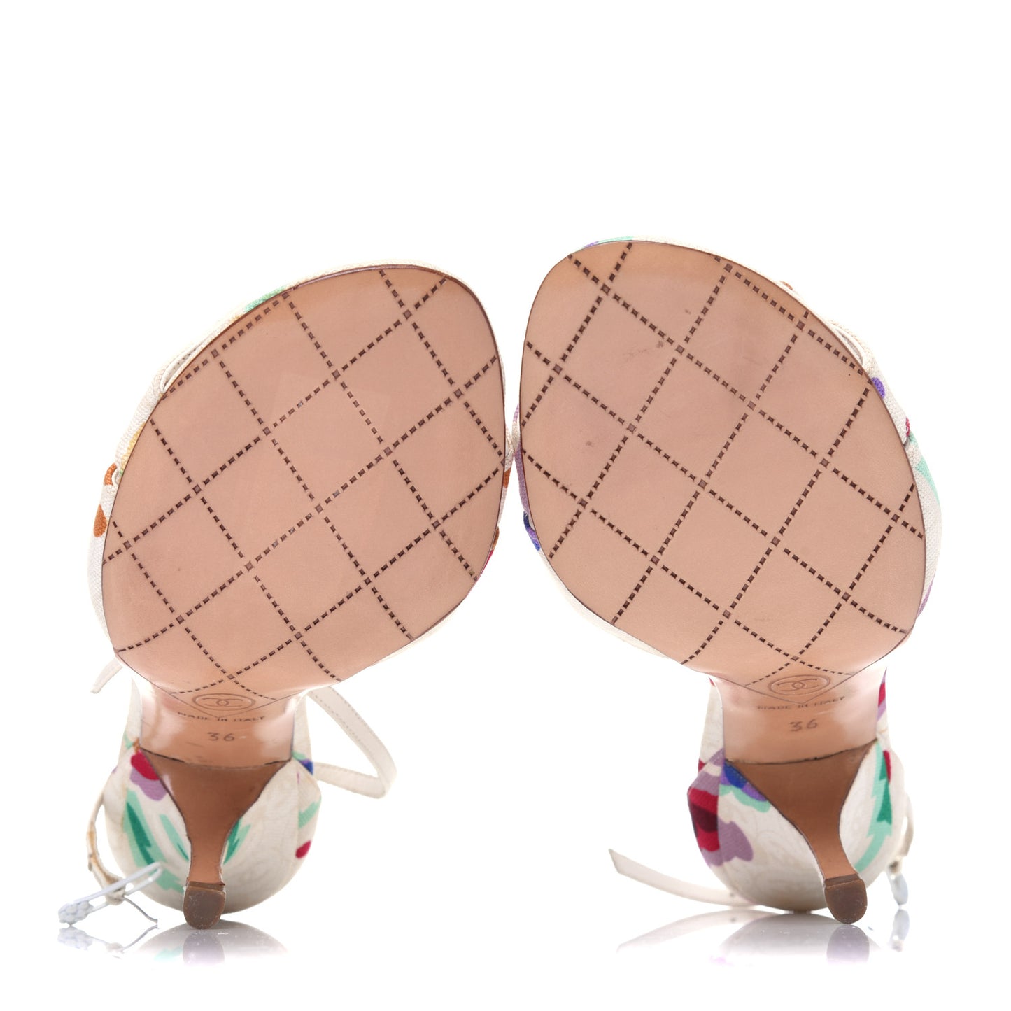 Canvas Printed Camellia Sandals 36 White