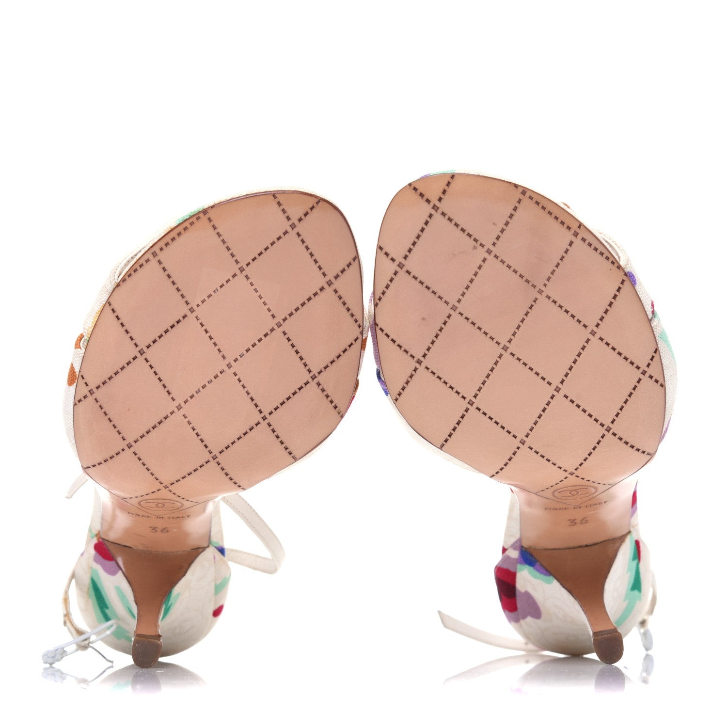 Chanel Canvas Printed Camellia Sandals 36 White 5 of 12