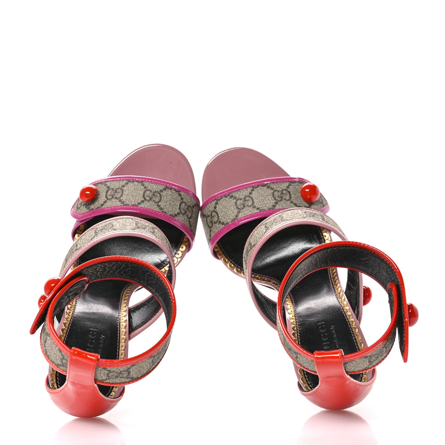 GG Supreme Monogram Patent Harleth Sandals 39.5 Beige Ebony Sun Orange Shine Purple