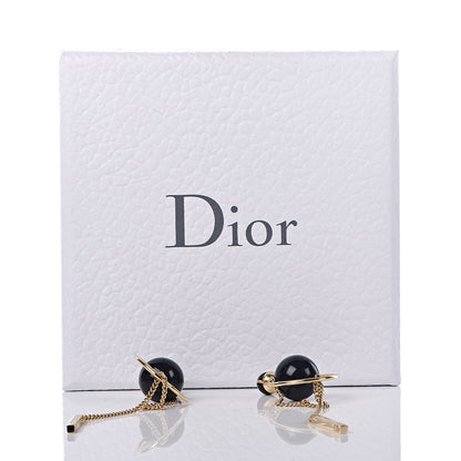 Christian Dior Pearl Tribales Dangle Chain Earrings Black Gold 5 of 5