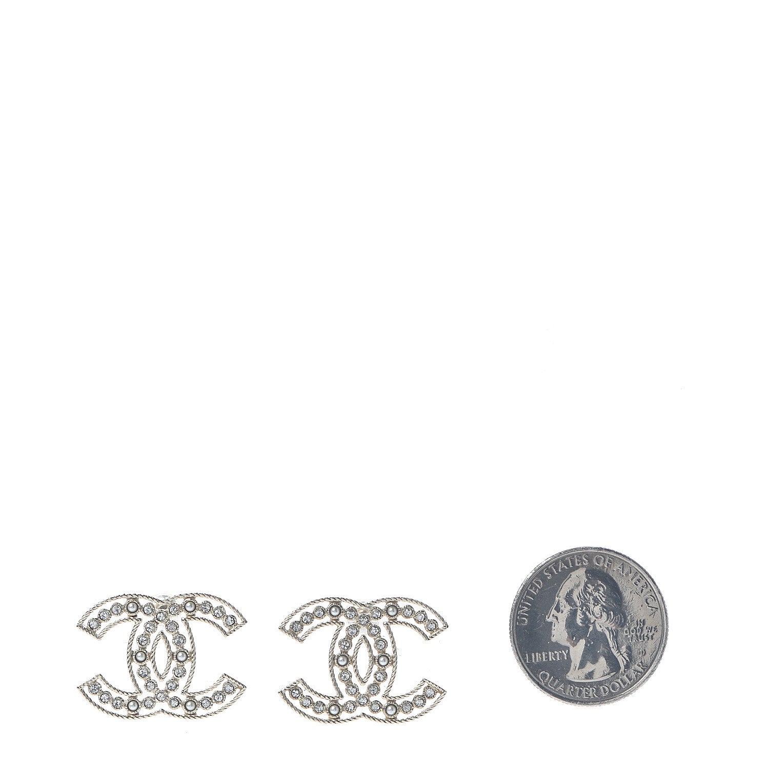 Chanel Pearl Crystal Sparkling Pearls CC Earrings Light Gold 2 of 4