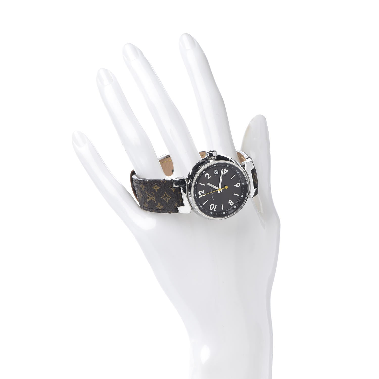 Louis Vuitton Stainless Steel Monogram 34mm Tambour Quartz Watch Brown 2 of 6
