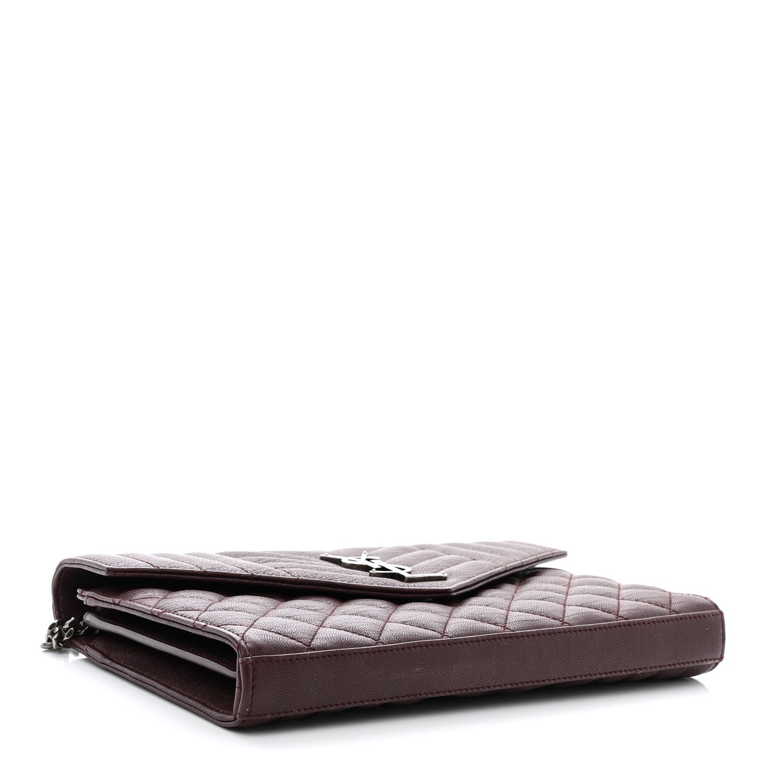Saint Laurent Sheepskin Tri-Quilt Monogram Envelope Chain Wallet Burgundy 4 of 11