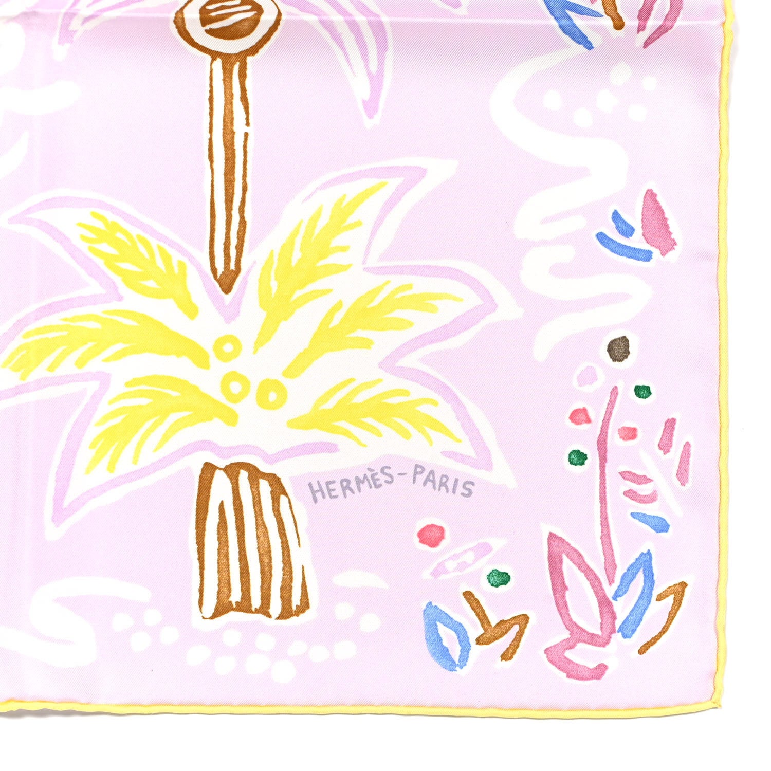 Hermes Silk Isola Di Primavera Scarf 90 Rose Pale Bleu Jaune 2 of 6