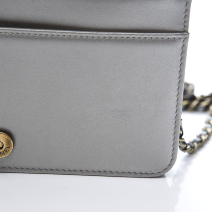 Chanel Metallic Calfskin Quilted Boy Wallet On Chain WOC Charcoal 9 of 12