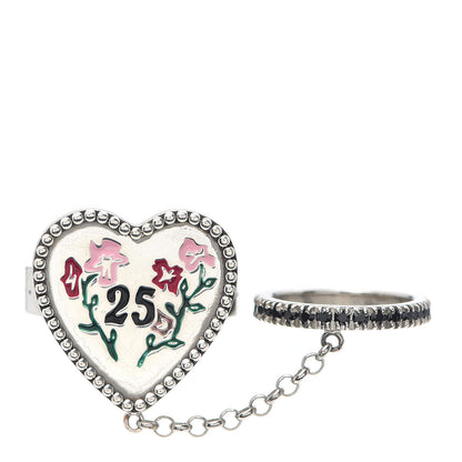 Gucci Sterling Silver Black Spinel 25 Heart Double Ring 54 6.75 1 of 6