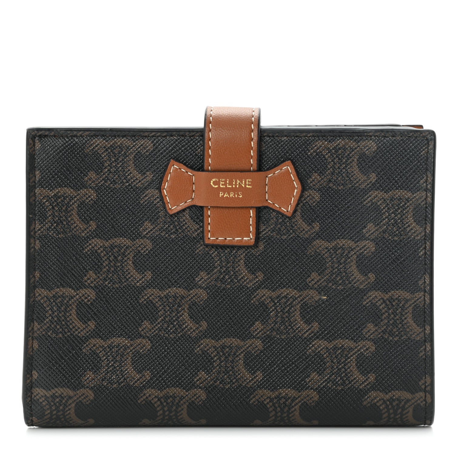 Celine Canvas Triomphe Medium Strap Wallet Tan 1 of 9