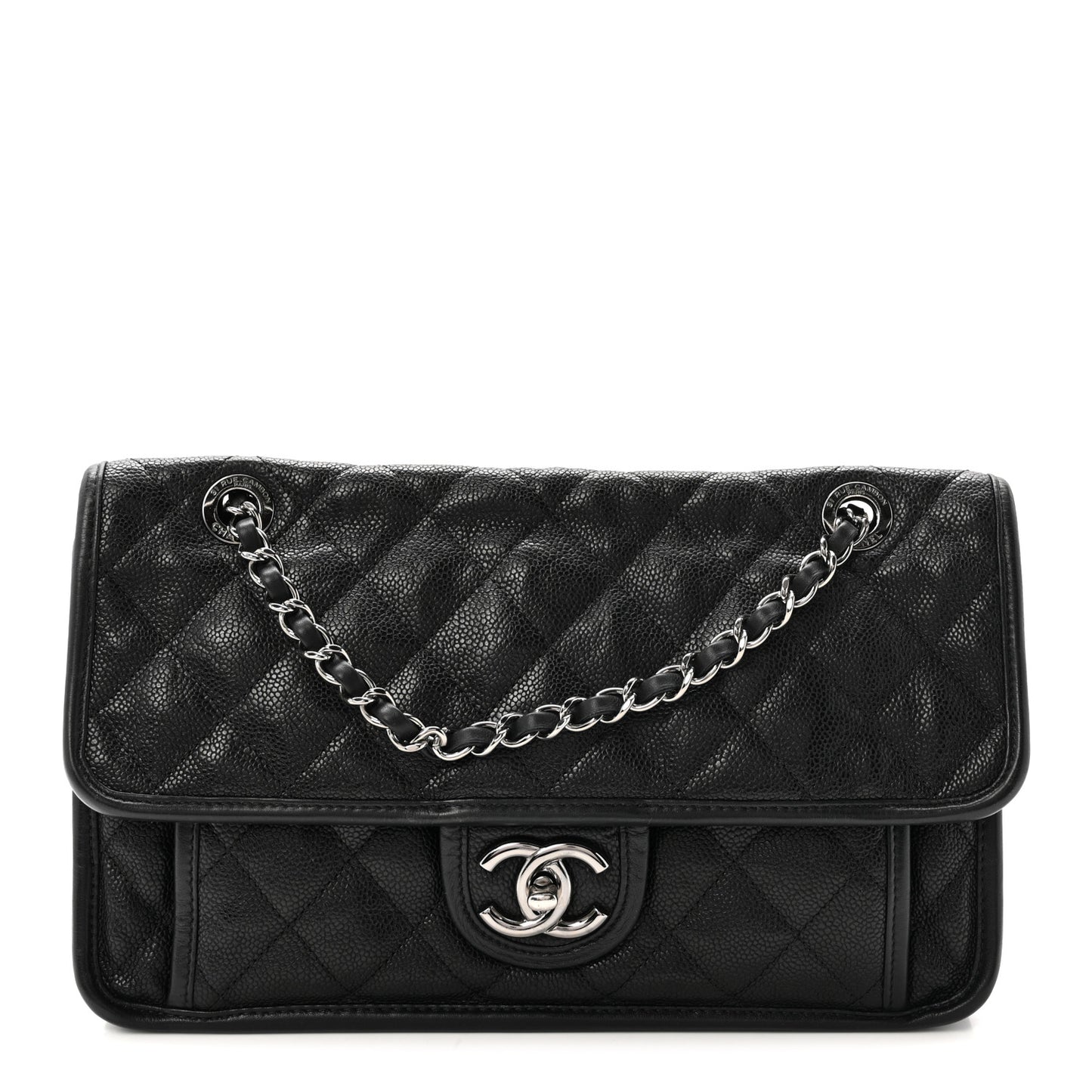 Caviar Quilted Medium French Riviera Flap Black