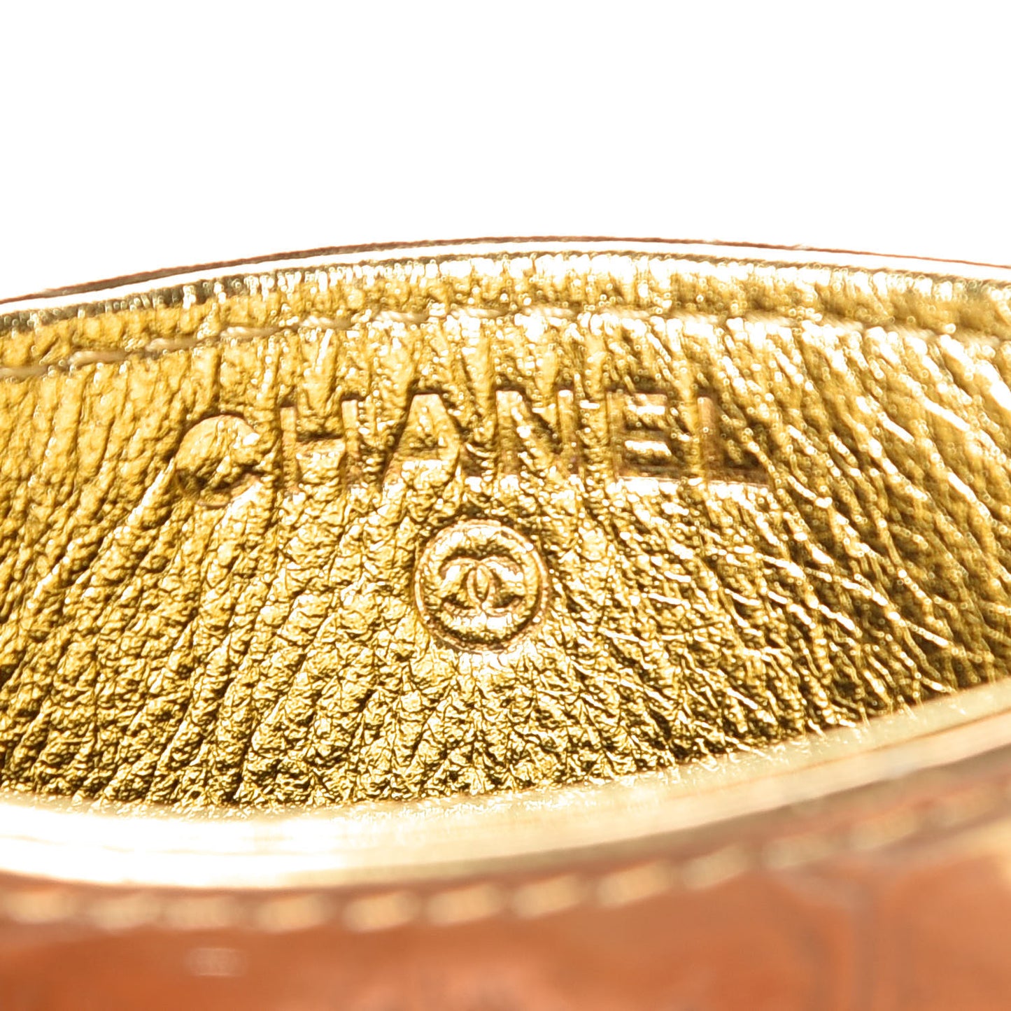 Metallic Calfskin Crocodile Embossed Cocodile Card Holder Gold