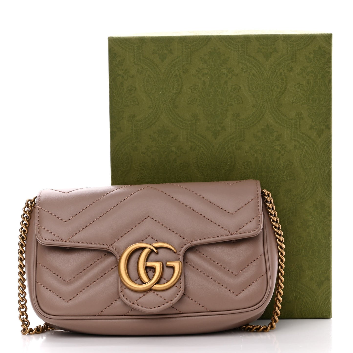 Calfskin Matelasse Super Mini GG Marmont Shoulder Bag Porcelain Rose