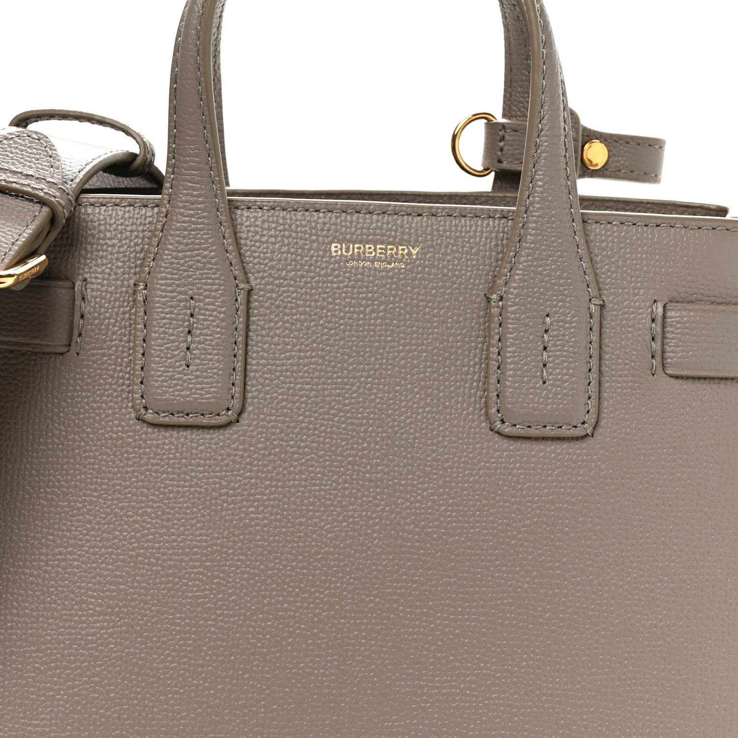 Burberry Grainy Calfskin House Check Small Banner Tote Taupe Brown 9 of 11